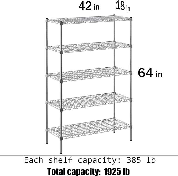 18" Deep x 42" Wide x 64" Height Wire Shelving Kit | 5-Tier | NSF Commercial - Image 3