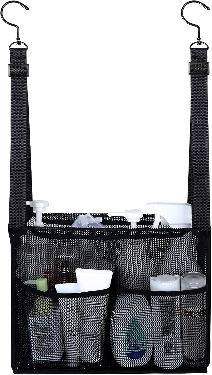 4 Storage Pockets Adjustable Hanging Mesh Bathroom Bag, Shower Caddy College by GUMQDD