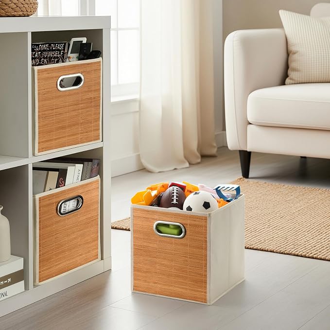 10.5x10.5in Bamboo Storage Cubes Storage Baskets, Wicker Cube Storage Bins - Image 4