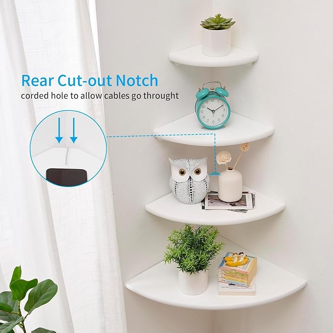 Corner Shelf, Solid Oak Wood Floating Corner Shelf Wall Mount Round End - Image 4