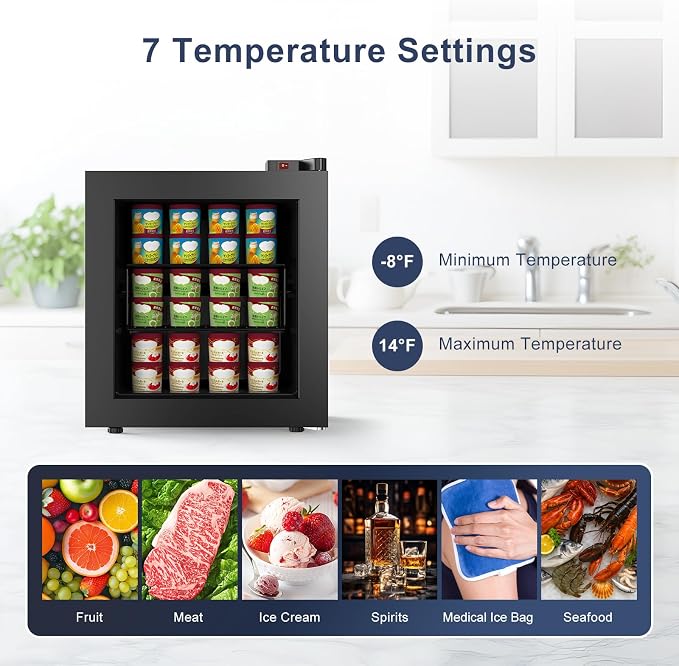 Northair Mini Freezer, 1.1 Cu Ft, -8°F to 14°F Glass Door Display, 2 Removable - Image 2