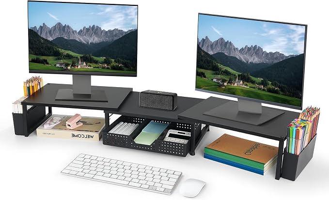 OPNICE Wood Desk Organizers and Accessories, Dual Monitor Stand Riser by OPNICE