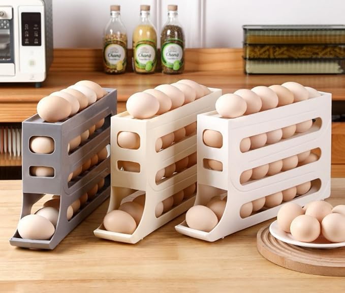 24 Eggs Egg Holder for Fridge, 4 Tiers Egg Container, Auto Rolling Egg - Image 5