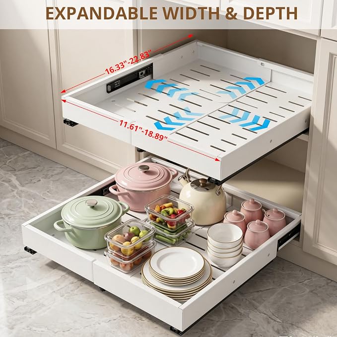 DOMNIU 2 Pack Pull Out Cabinet Organizers Width, Depth | Slide Out Drawers - Image 3