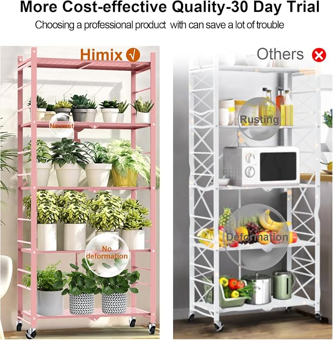 Himix Storage Shelves with 20 Hooks, 5-Tier Foldable Shelves - Image 6