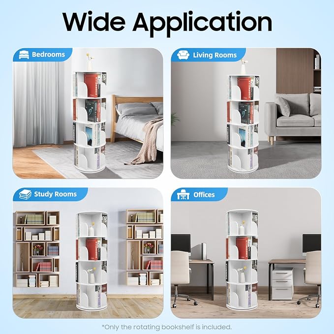 Rotating Bookshelf, 360 Display Round Bookshelf, 4 Tier Floor Standing Bookcase - Image 8
