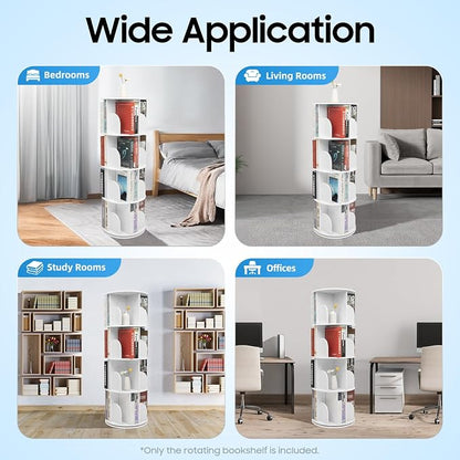 Rotating Bookshelf, 360 Display Round Bookshelf, 4 Tier Floor Standing Bookcase - Image 8