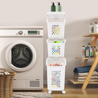 3-Tier Plastic Laundry Hamper Sorter - Image 3