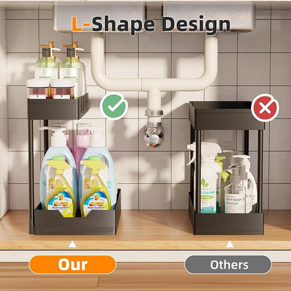 Simple Trending Under Sink Organizer 2 Pack, L-Shaped Sink Pull-Out Sliding - Image 6