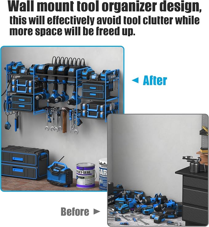 CCCEI Blue Power Tool Organizer Wall Mount, Large Tools and Battery Storage - Image 4