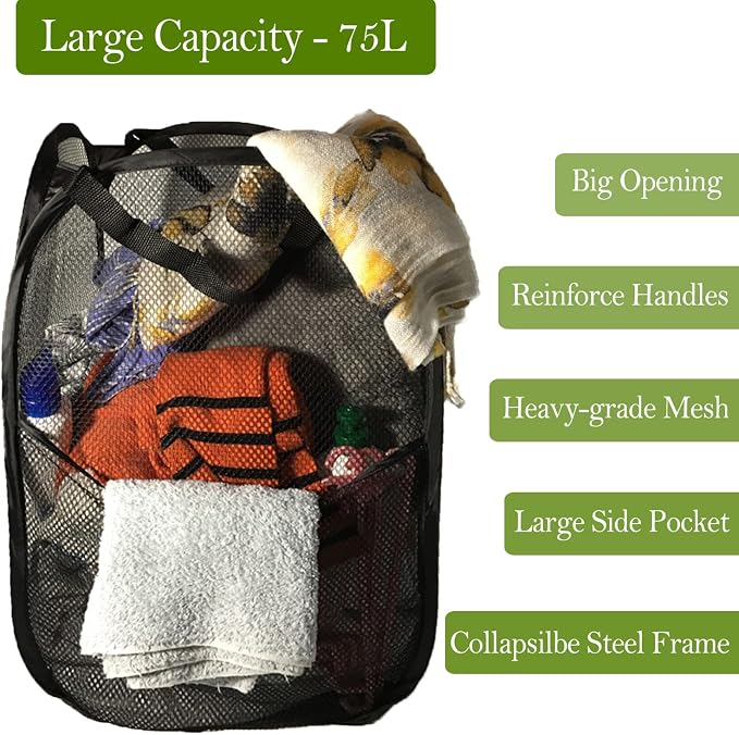 BATTOO Deluxe Strong Mesh Pop up Laundry Hamper Basket - Image 3