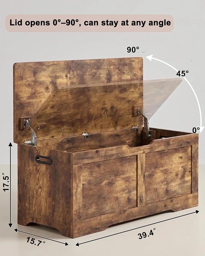 Timberer 39.4" Wooden Storage Chest, Extra Large Storage Trunk | Storage Bench - Image 3