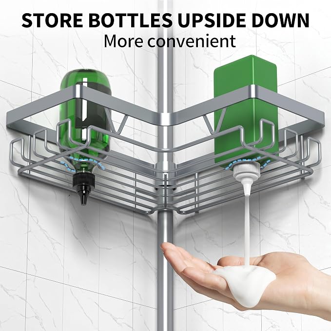 DAOYA Corner Shower Caddy Tension Pole, Light Gray | 4-Tier, Adjustable - Image 3