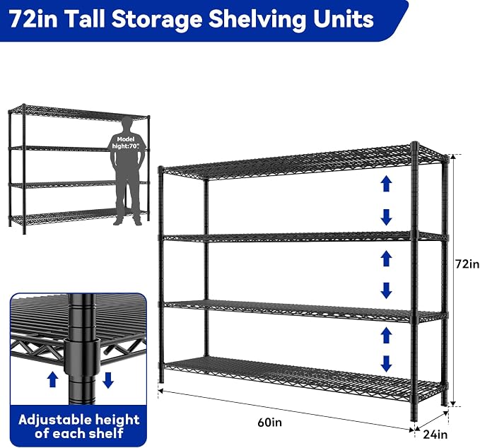 Storage Shelves, 4-Tier Adjustable Metal Industrial Utility Shelf Rack - Image 2