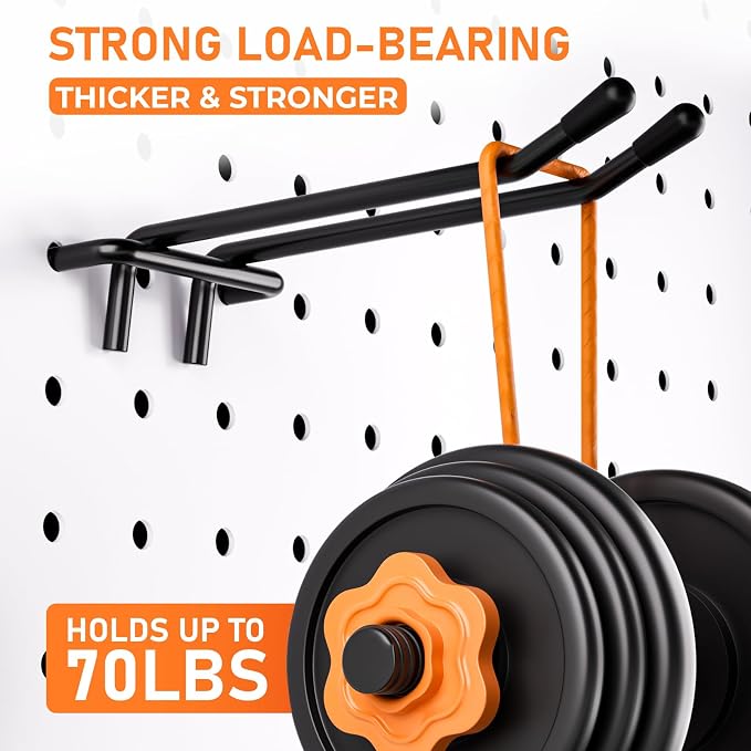 INCLY 176PCS Extra Thick Pegboard Hooks, 1/4" Heavy Duty Black Metal Peg Board - Image 6