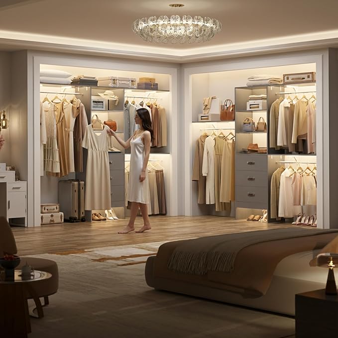 Closet System with 3 Drawers - 8FT Wood Closet Organizer with 3 Shelving Tower - Image 6