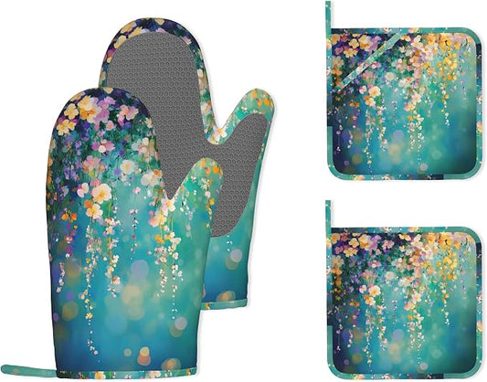 Watercolor Ivy Flower Spring Flower Oven Mitts and Pot Holders, Heat Resistant by Unknown