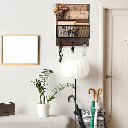 Yalikop Farmhouse Mail Organizer Wall Mounted Rustic Mail Holder Hanging Key - Image 7