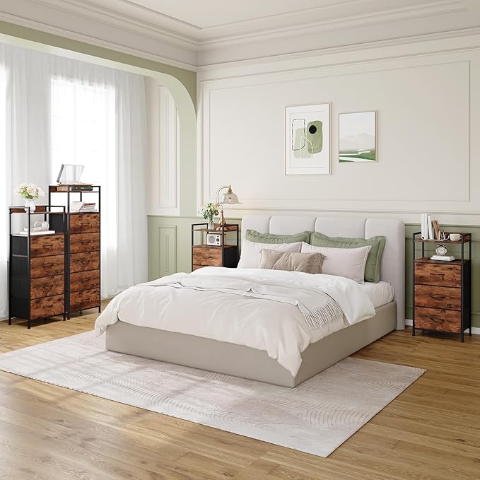 Somdot Tall Nightstand with 5 Drawers, Vertical Fabric Dresser - Image 2
