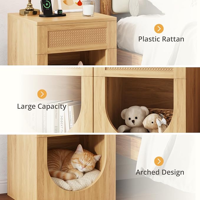 End Table with Drawer, 20 Inch Artificial Rattan Night Stand - Image 6