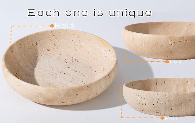 Natural Travertine Decorative Bowl 7.8", Handmade Stone Catchall Bowl - Image 4