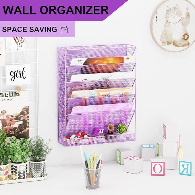 Wall File Organizer Holder Mesh Hanging Paper Document Holder, Vertical 6 - Image 2