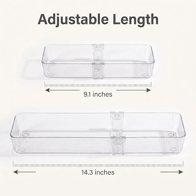 4-Pack Expandable Utensil Drawer Organizer | Clear Plastic Adjustable Storage - Image 3
