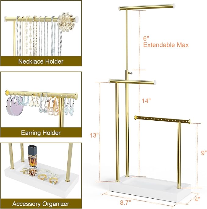 SRIWATANA Jewelry Organizer Display Extra Tall Necklace Holder 3 Tier Jewelry - Image 5