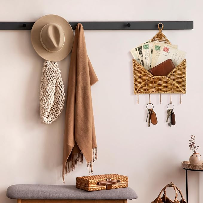 Gerrii Wicker Key Holder for Wall Rattan Mail Shape Holder - Image 3