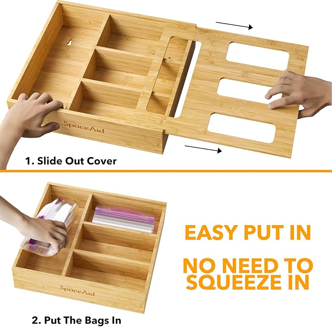 SpaceAid Bag Storage Organizer for Kitchen Drawer, Bamboo Organizer, Compatible - Image 5