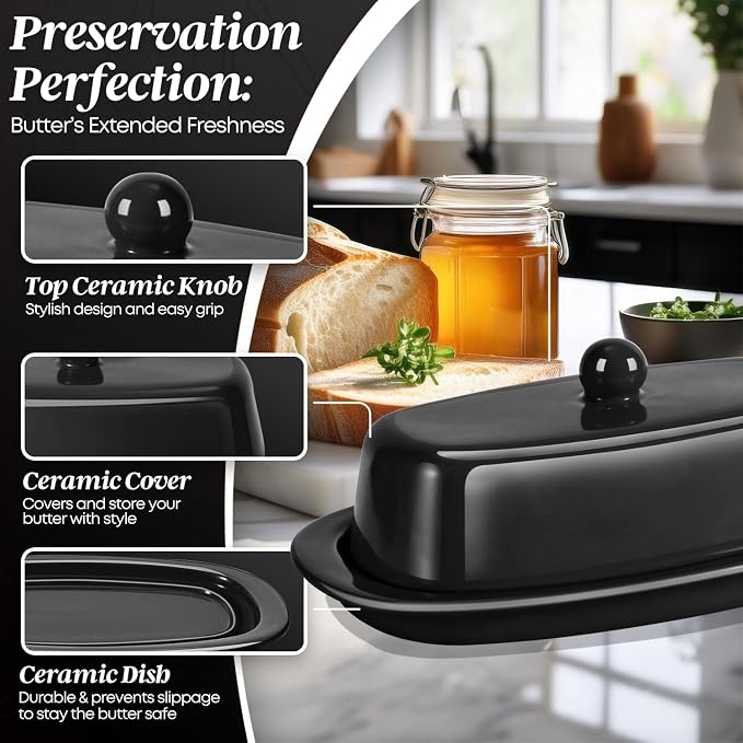 Flexzion Ceramic Black European Butter Dish - Image 8