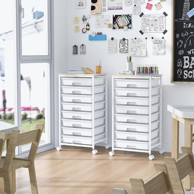 Rolling Storage Cart with Drawers, Utility Cart With 8 Drawers and Wooden - Image 8