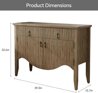 FUSUNBAO 40" Fluted Buffet Storage Cabinet, Sideboard Credenza, Light Oak | - Image 2