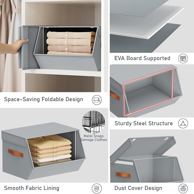 Stackable Closet Organizers and Storage Bins, Open Front Closet Shelf Organizer - Image 7