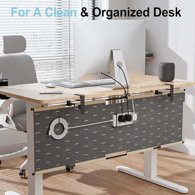 2-in-1 Under Desk Cable Management Tray & Privacy Panel, Dual-Sided Felt Cord - Image 2