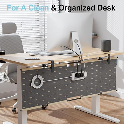 2-in-1 Under Desk Cable Management Tray & Privacy Panel, Dual-Sided Felt Cord - Image 2