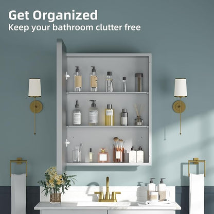 Medicine Cabinet 20 x 28 Inch, Metal Beveled Mirror, Adjustable Shelves - Image 8