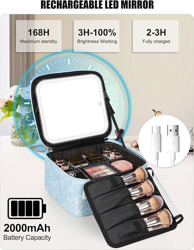 Relavel Travel Makeup Bag with LED Mirror - Image 7