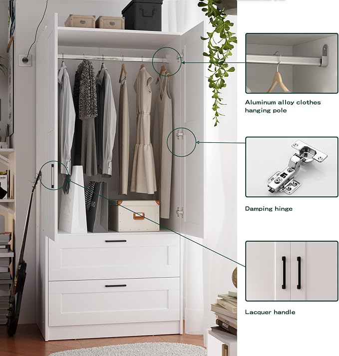 Fenghua Lizhi Wood White Wardrobe Closet - Image 5