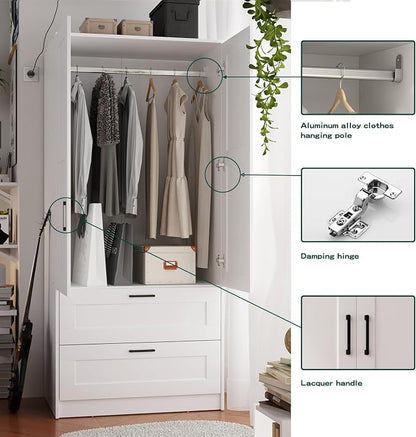 Fenghua Lizhi Wood White Wardrobe Closet - Image 5