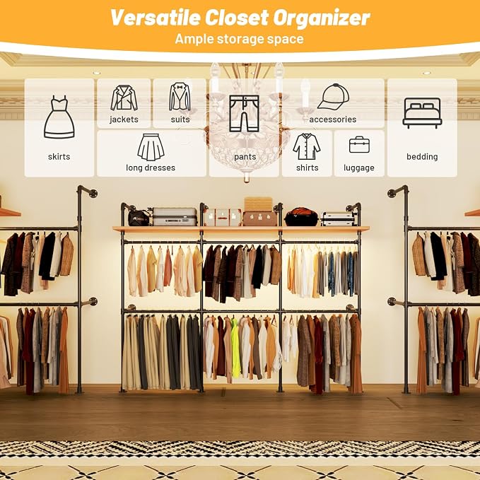 Industrial Pipe Clothing Rack, Reversible 118.3'' Clothes Rack - Image 4