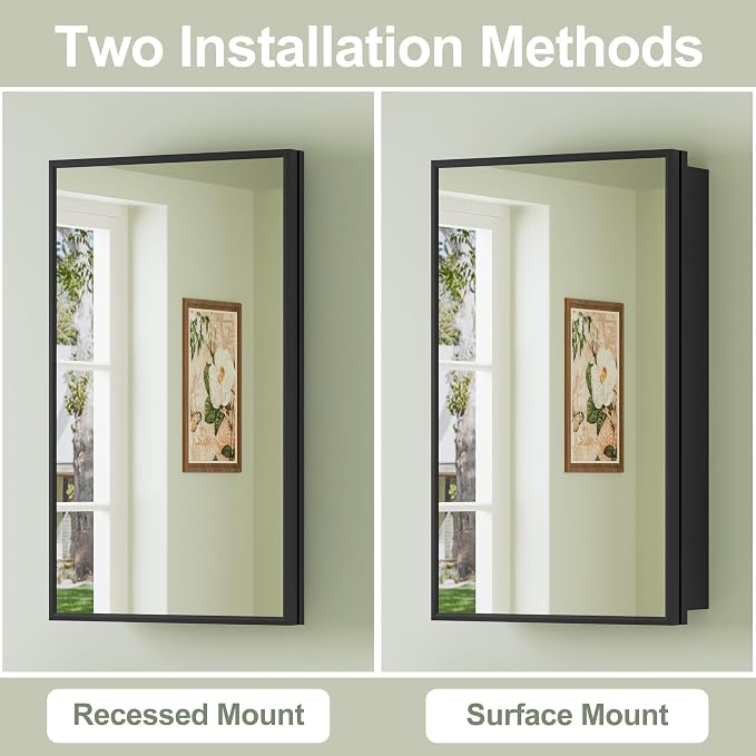 Buruis 14 x 24 Inch Framed Medicine Cabinet Mirror - Image 4