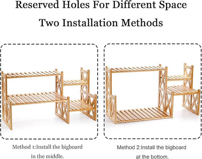 Lawei 2 Tier Bamboo Tabletop Plant Stand, Adjustable Flower Pot Holder Shelf - Image 4