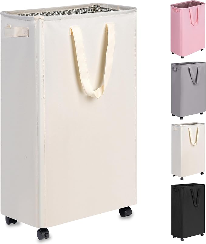 Slim Laundry Hamper with Wheels, Rolling Laundry Basket by efluky