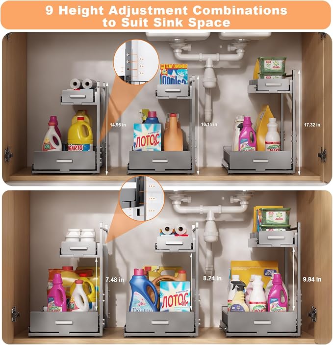 Under Sink Organizer, 2 Tier Slide Out Kitchen Cabinet Organizers - Image 2