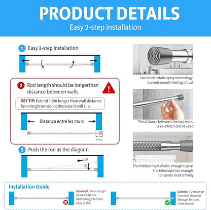 2 Pack Spring Tension Rod, Adjustable 26-39 Inch No Drill, Fits Windows Kitchen - Image 8