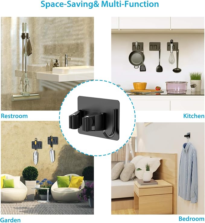 homeasy Mop Broom Holder No Drill, Mop Broom Organizer Wall Mounted Heavy Duty - Image 8