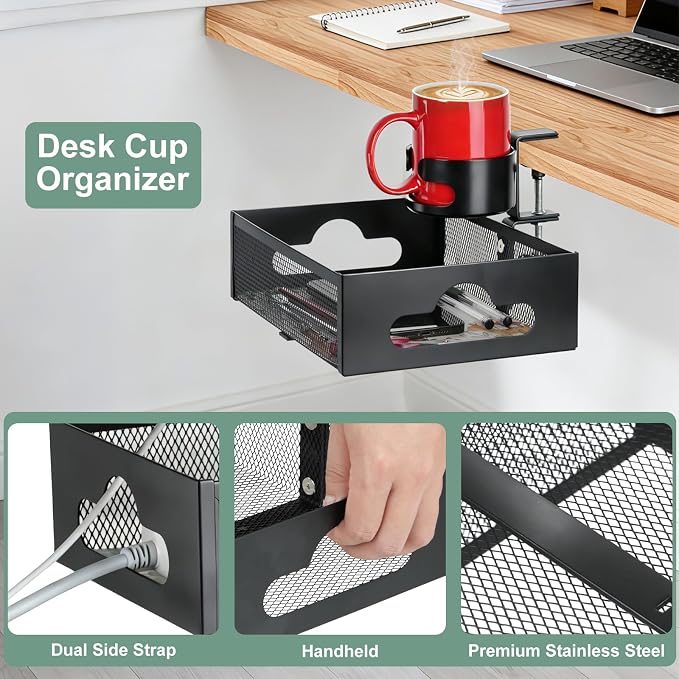 MYITYARD Desk Cup Holder Clamp, Anti-Spill Clip On Table Cup Holder - Image 4