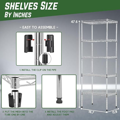 PayLessHere | 5-Tier Wire Shelf | 17"x12"x48" | Chrome | Adjustable Racks | - Image 7