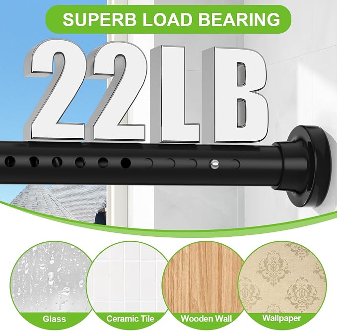 Long Tension Curtain Rod 40-148inch Black Curtain Rods no Drilling Adjustable - Image 3